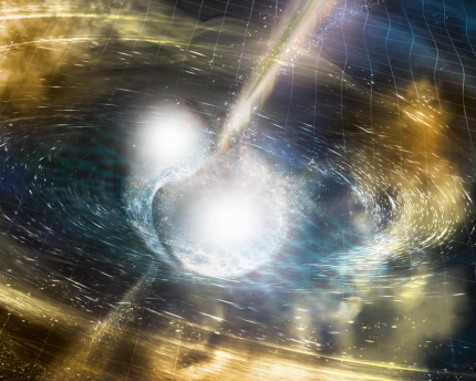 Scientists spot neutron star merger This artist's concept depicts the two stars colliding.